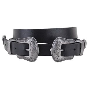 MW Most Wanted Out West Double Buckle Black Leather Belt Size L